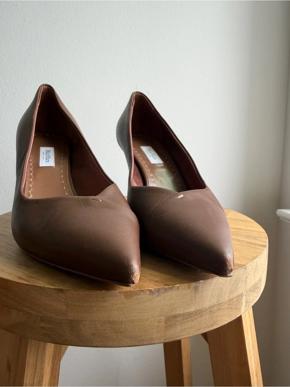 MaxMara Brown Pointed Leather Pumps